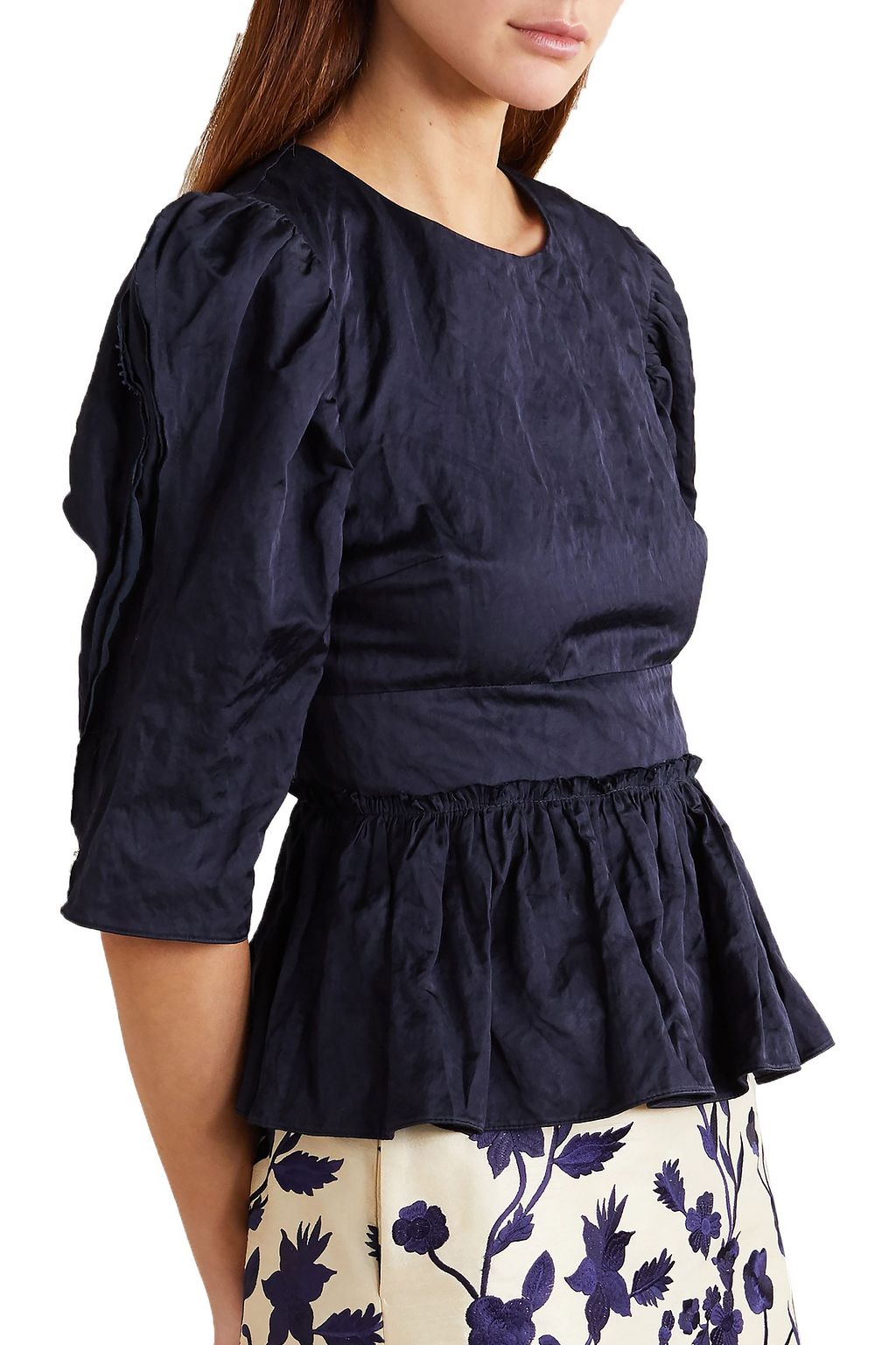 BROCK COLLECTION Metallic crinkled-twill peplum blouse