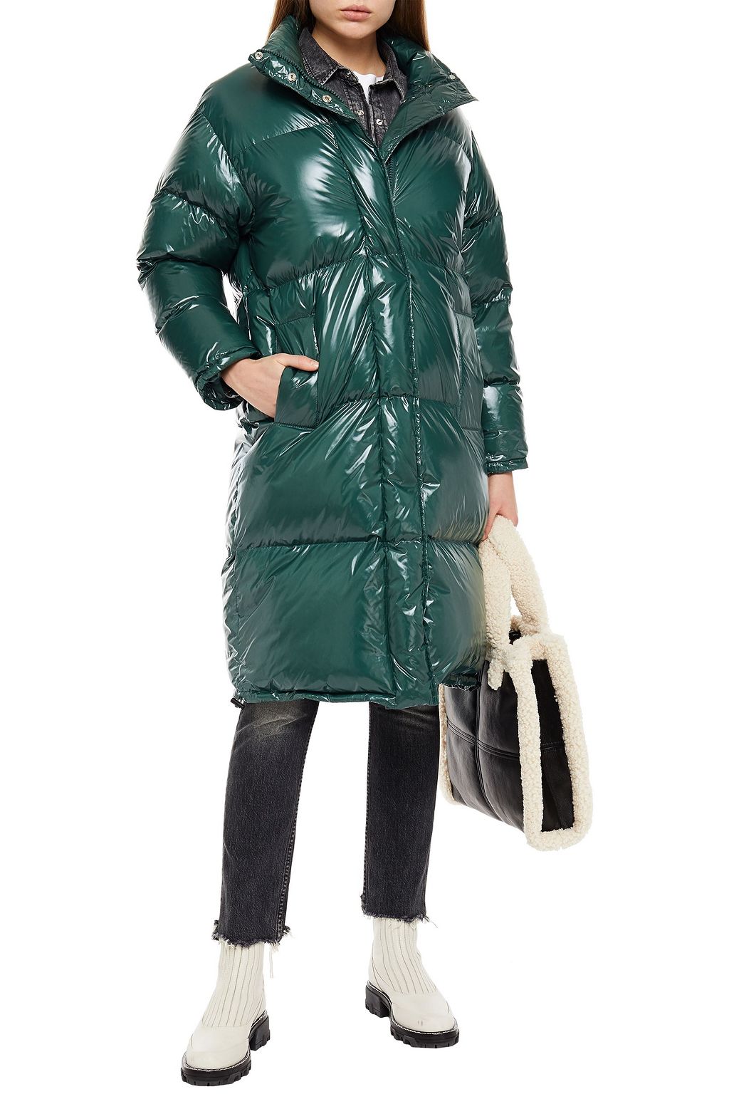 STAND STUDIO Quilted glossed-shell coat