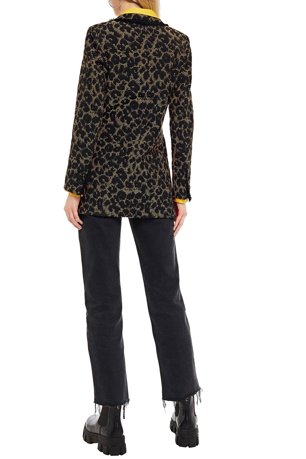 HOFMANN COPENHAGEN Doria double-breasted fringed metallic leopard-jacquard blazer