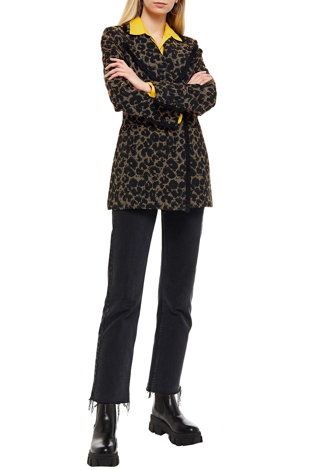 HOFMANN COPENHAGEN Doria double-breasted fringed metallic leopard-jacquard blazer