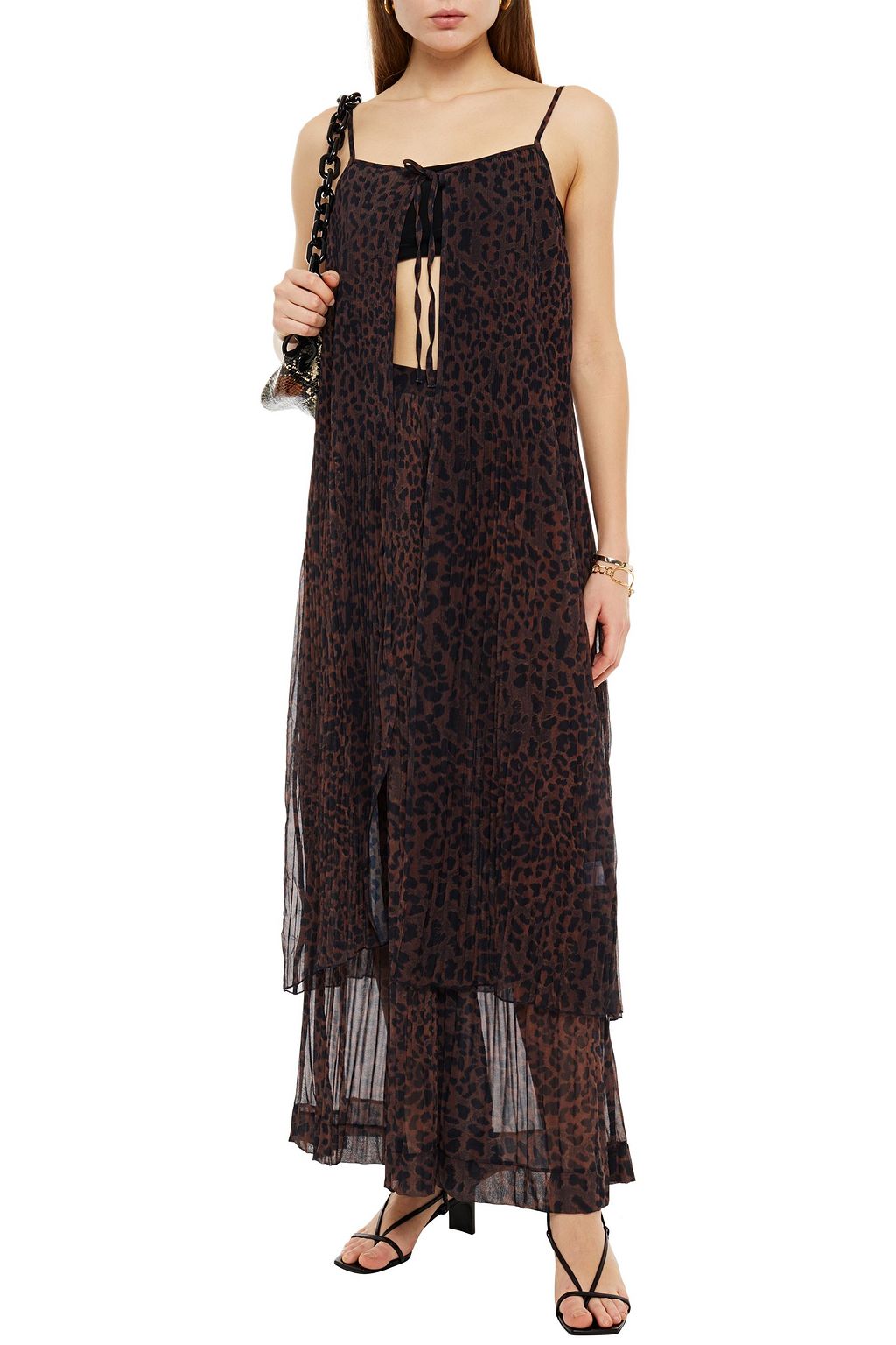 ROTATE BIRGER CHRISTENSEN Sandy leopard-print plissé-chiffon top and wide-leg pants set