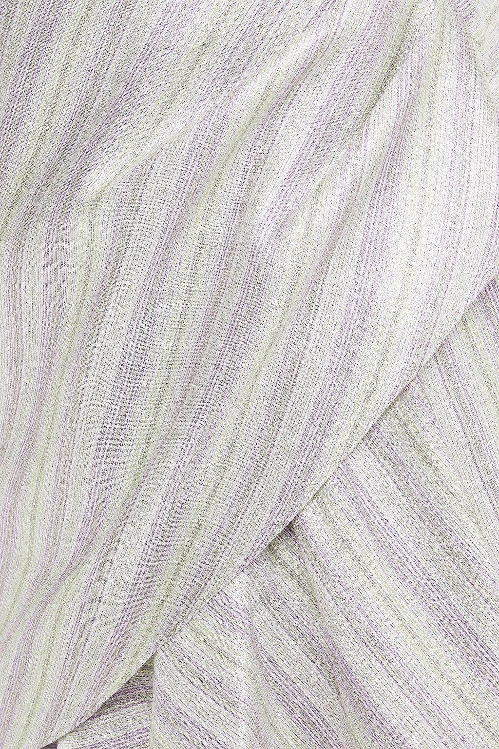 ROTATE BIRGER CHRISTENSEN Wrap-effect striped metallic jacquard mini dress