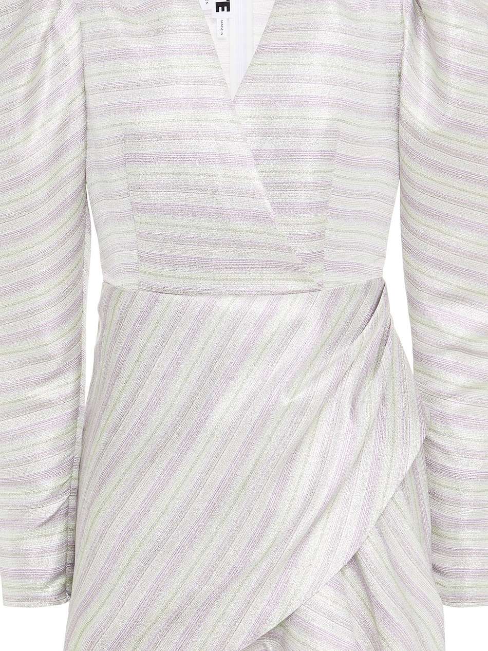 wrap-effect striped metallic jacquard mini dress