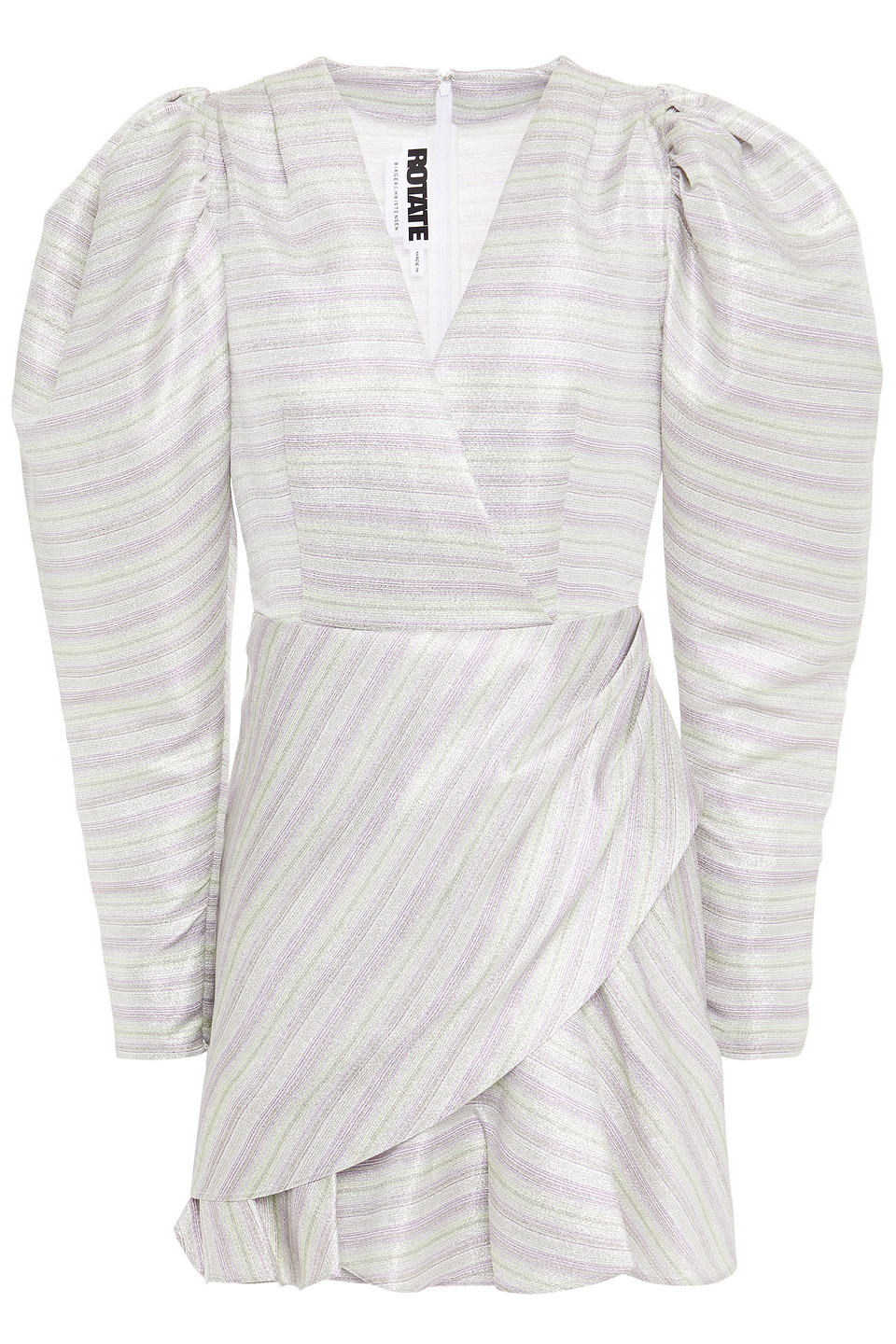 Wrap-effect striped metallic jacquard mini dress