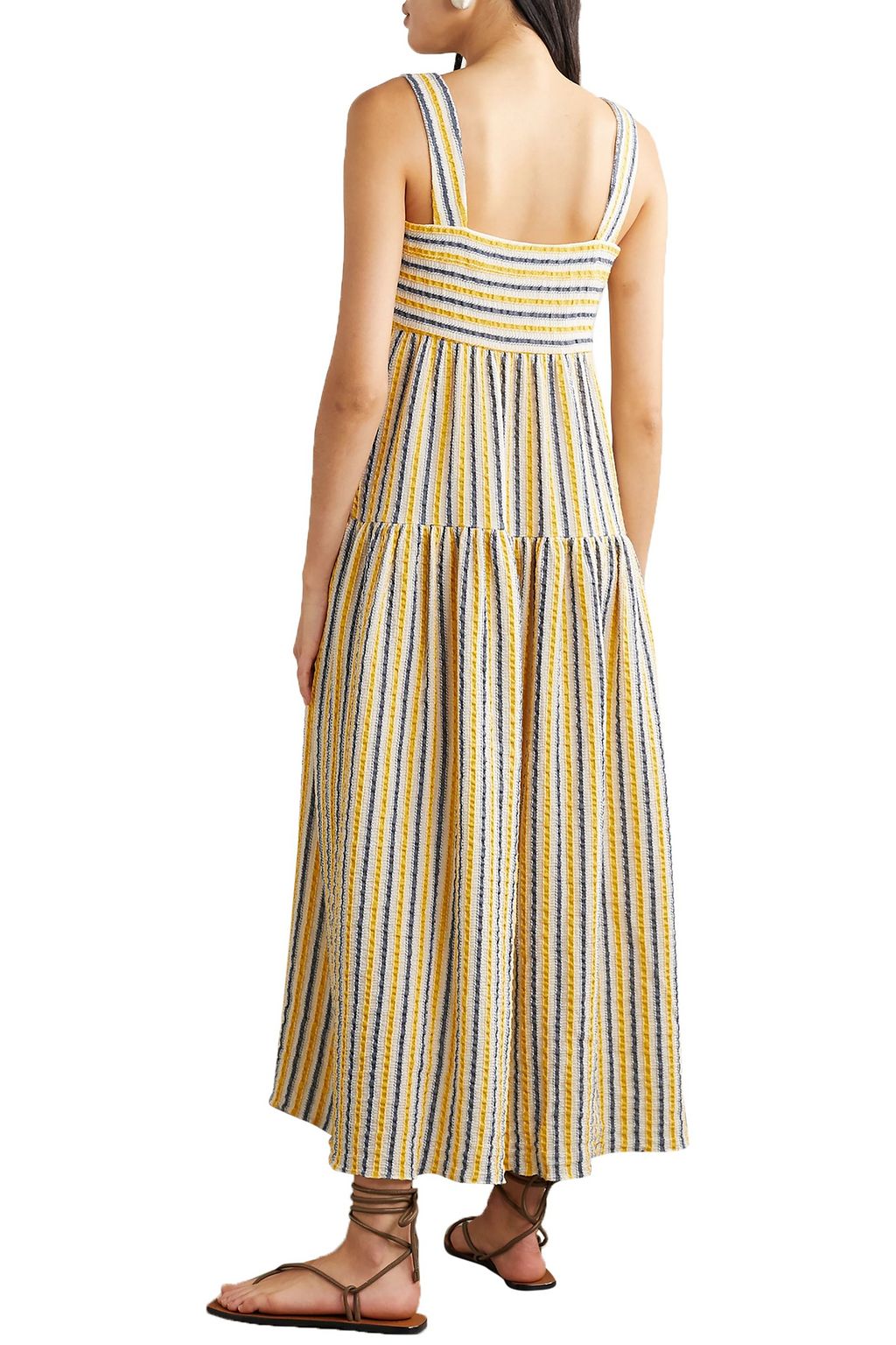 THREE GRACES LONDON Cosette tiered striped cotton and linen-blend gauze maxi dress
