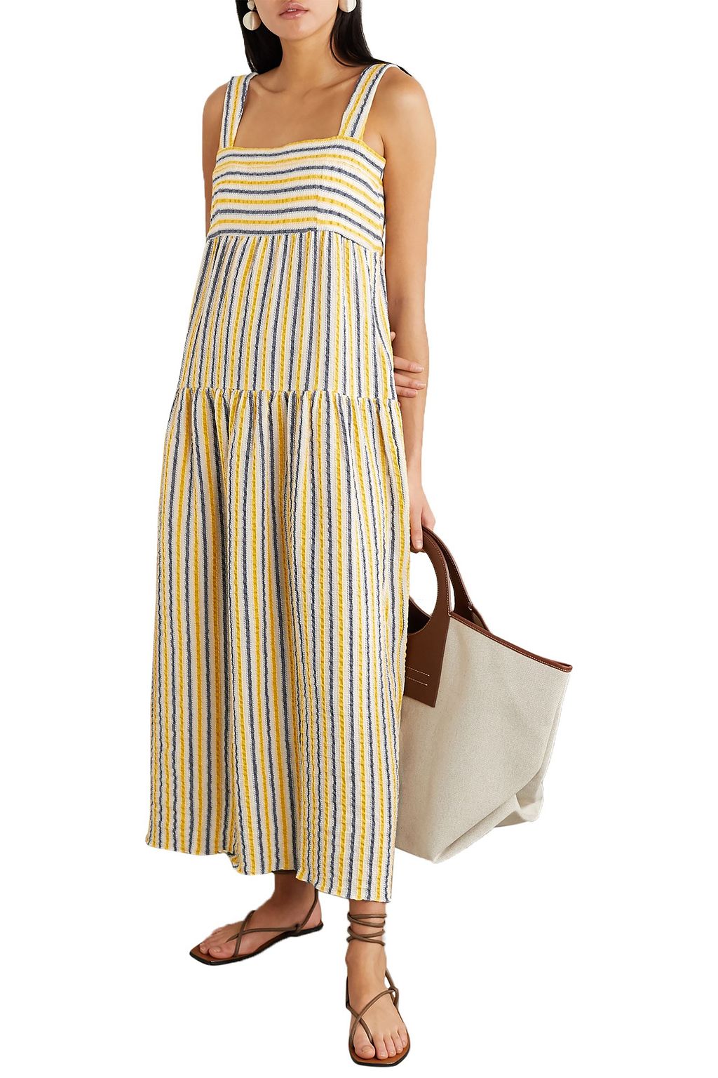 THREE GRACES LONDON Cosette tiered striped cotton and linen-blend gauze maxi dress