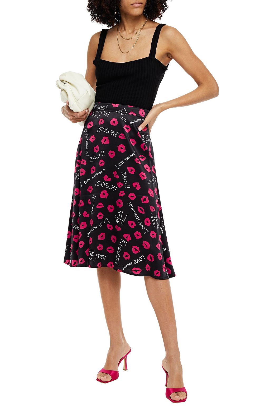 LOVE MOSCHINO Printed satin skirt