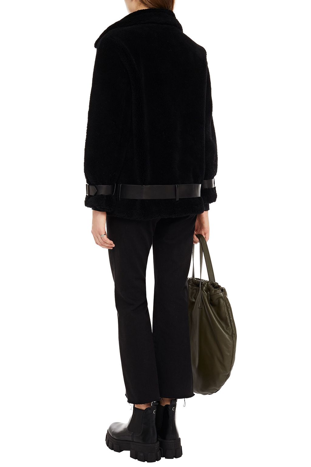 STAND STUDIO Colleen faux leather-trimmed brushed-wool biker jacket