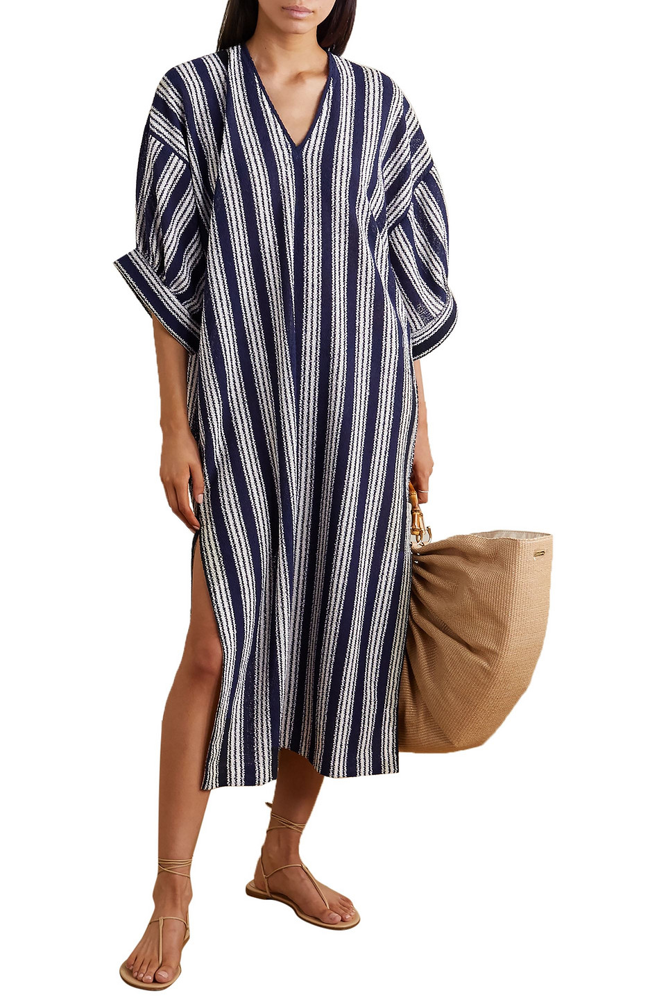 Three Graces London Livietta Striped Cotton-blend Kaftan In Blue