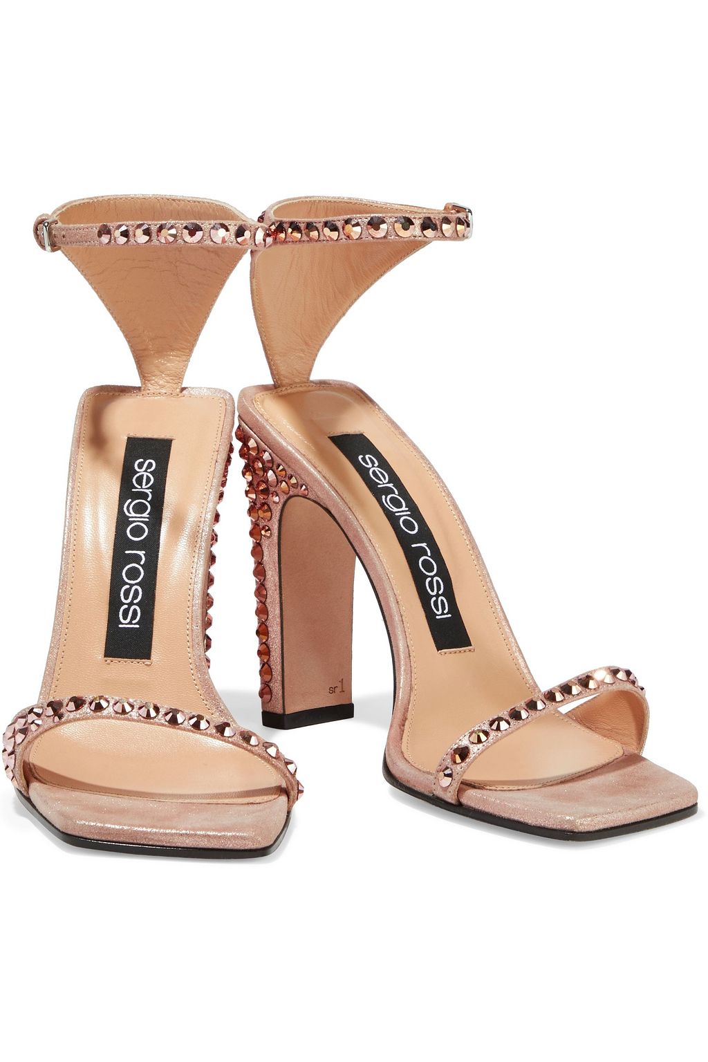 SERGIO ROSSI Crystal-embellished metallic suede sandals