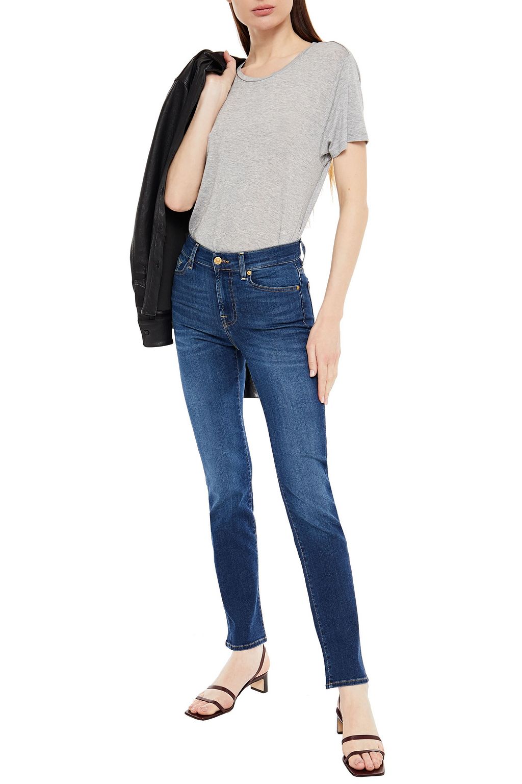 7 FOR ALL MANKIND Faded high-rise slim-leg jeans
