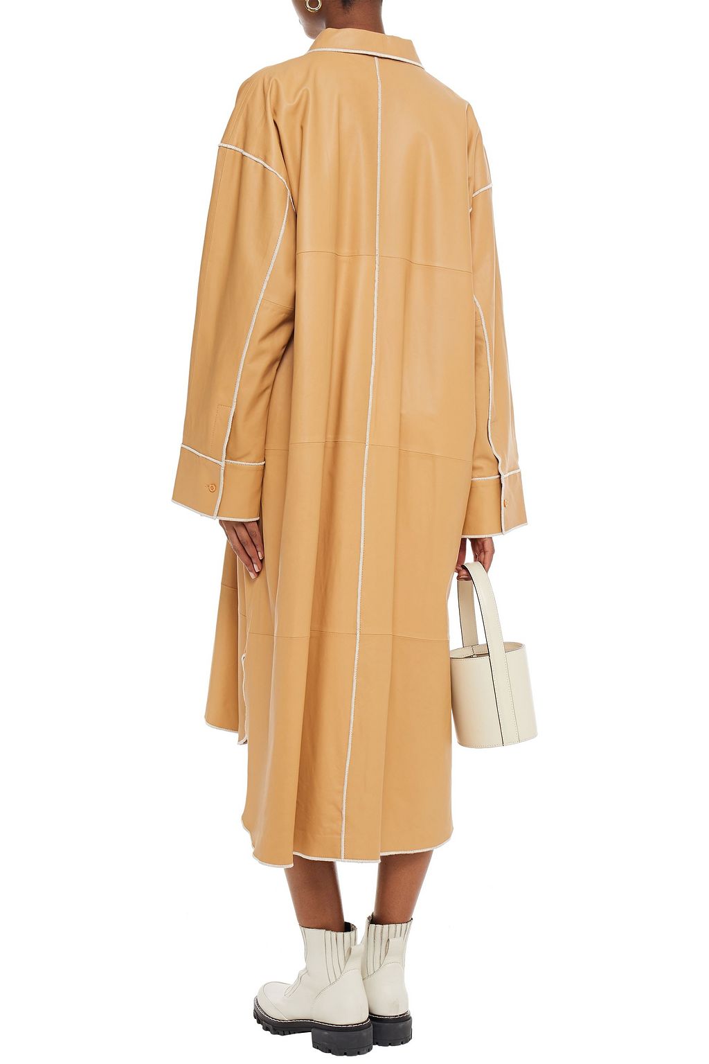 STAND STUDIO Oversized leather midi shirt dress