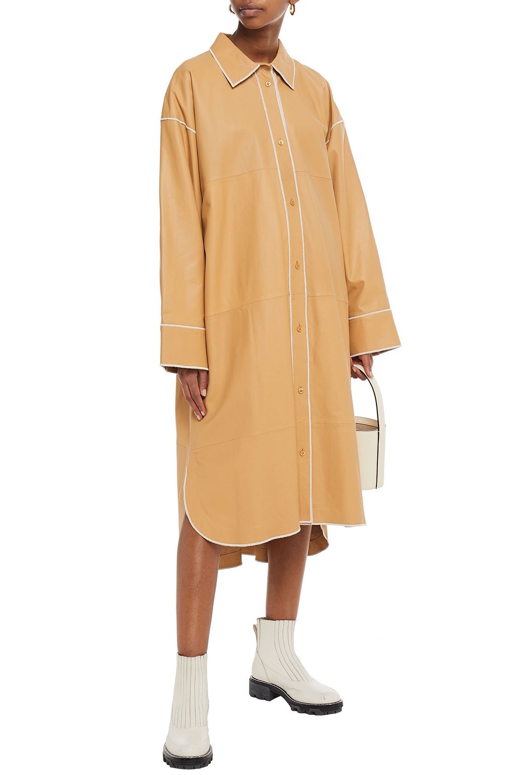 STAND STUDIO Oversized leather midi shirt dress