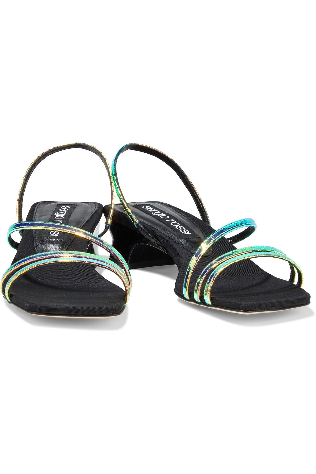 SERGIO ROSSI Iridescent snake-effect leather slingback sandals