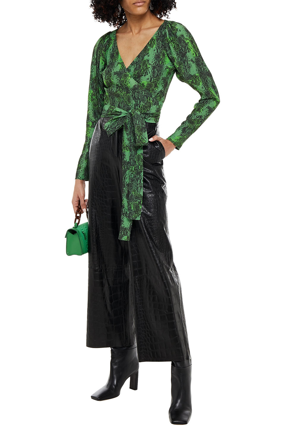 ROTATE BIRGER CHRISTENSEN NANCY SNAKE-PRINT CREPE DE CHINE WRAP BLOUSE