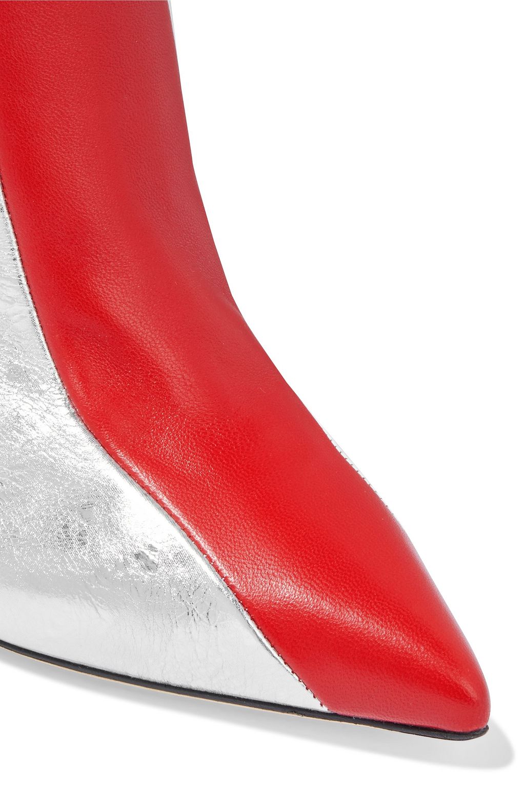 SERGIO ROSSI Paneled smooth and metallic textured-leather knee boots