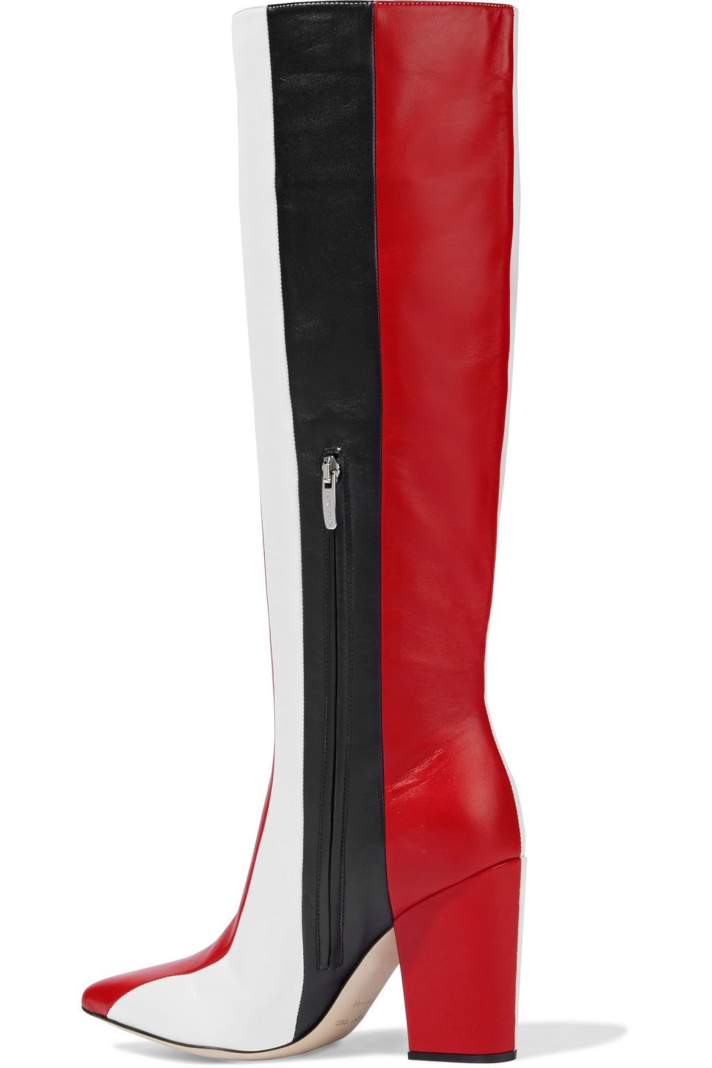 SERGIO ROSSI Paneled smooth and metallic textured-leather knee boots