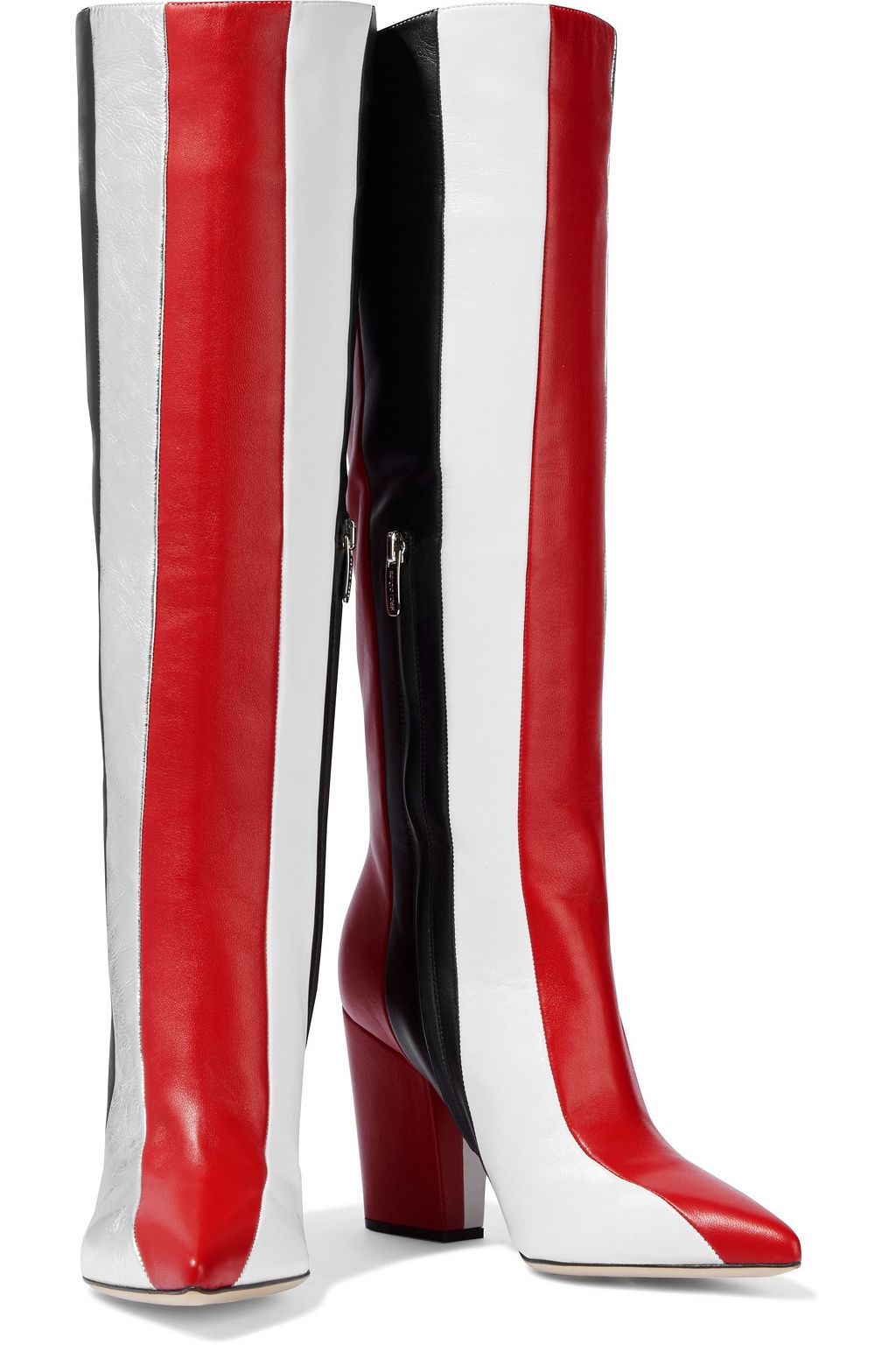 SERGIO ROSSI Paneled smooth and metallic textured-leather knee boots