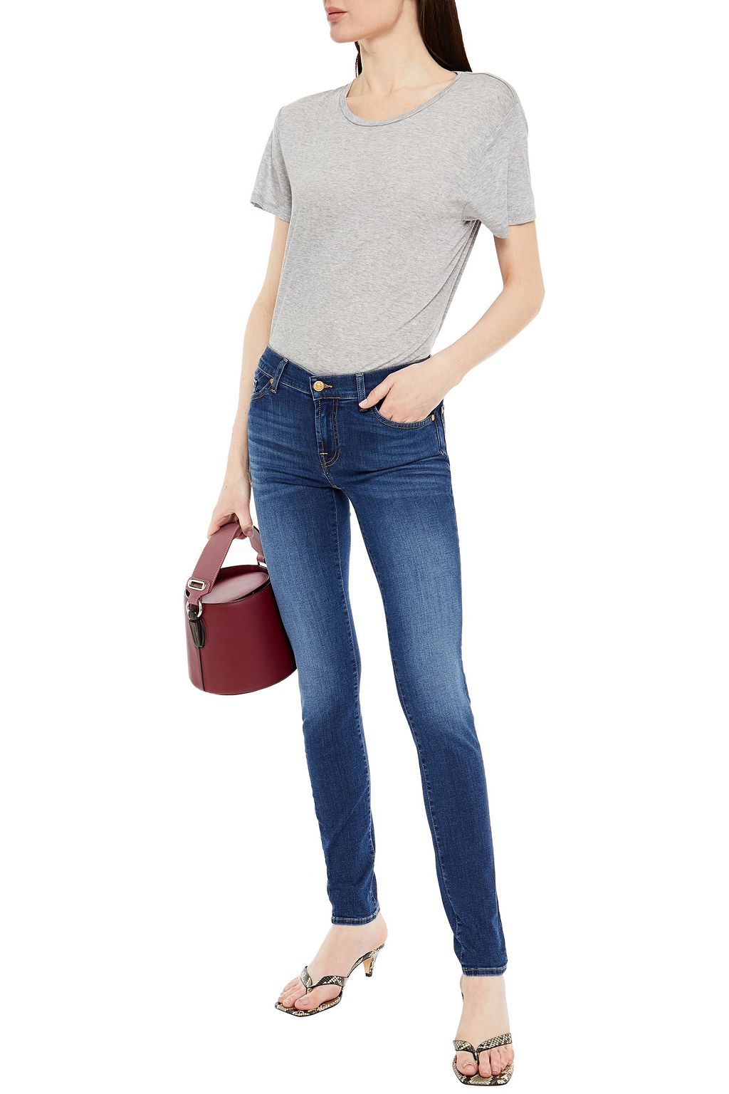 7 FOR ALL MANKIND Faded mid-rise slim-leg jeans