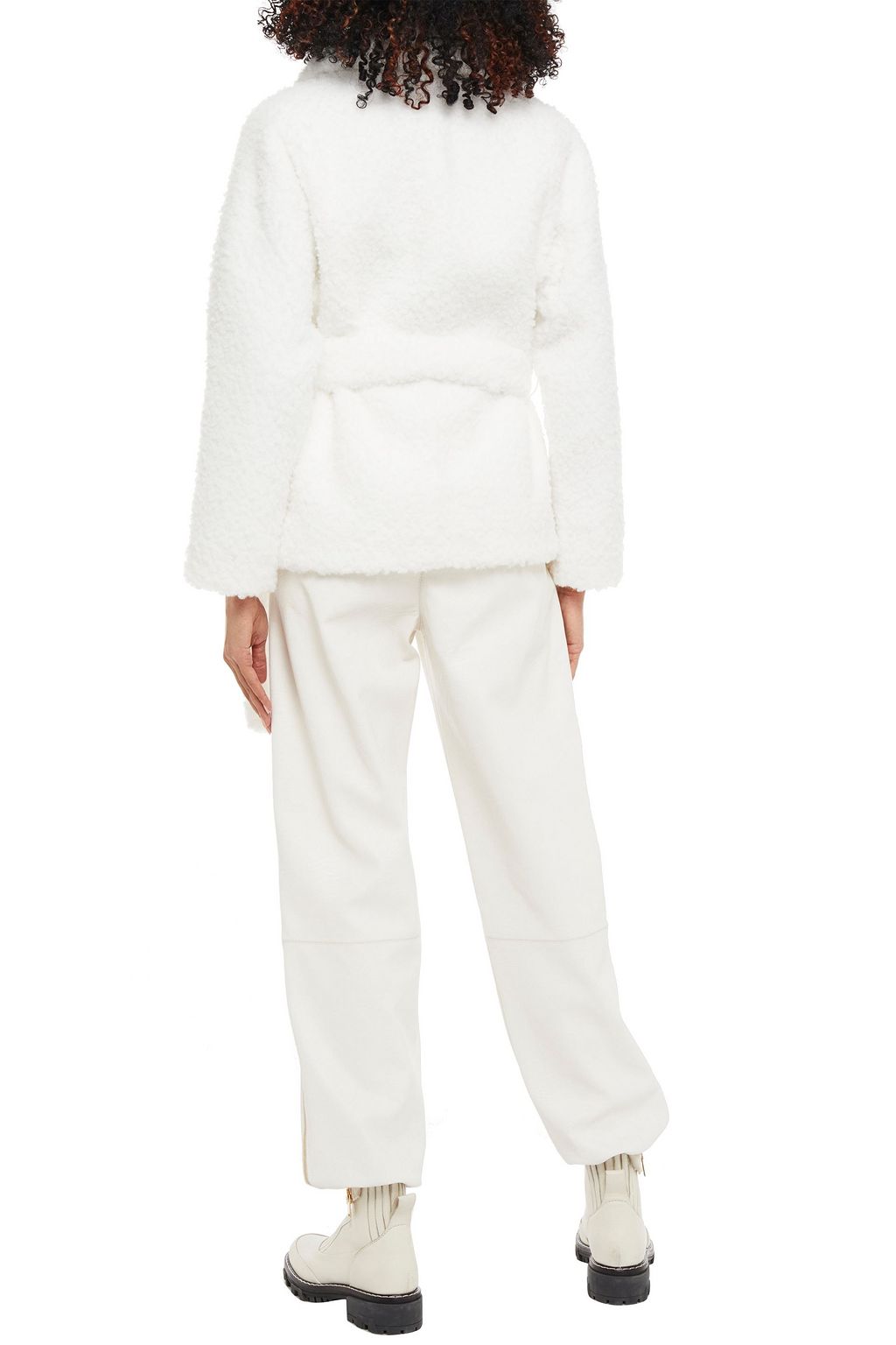 STAND STUDIO Tiffany double-breasted belted faux shearling jacket