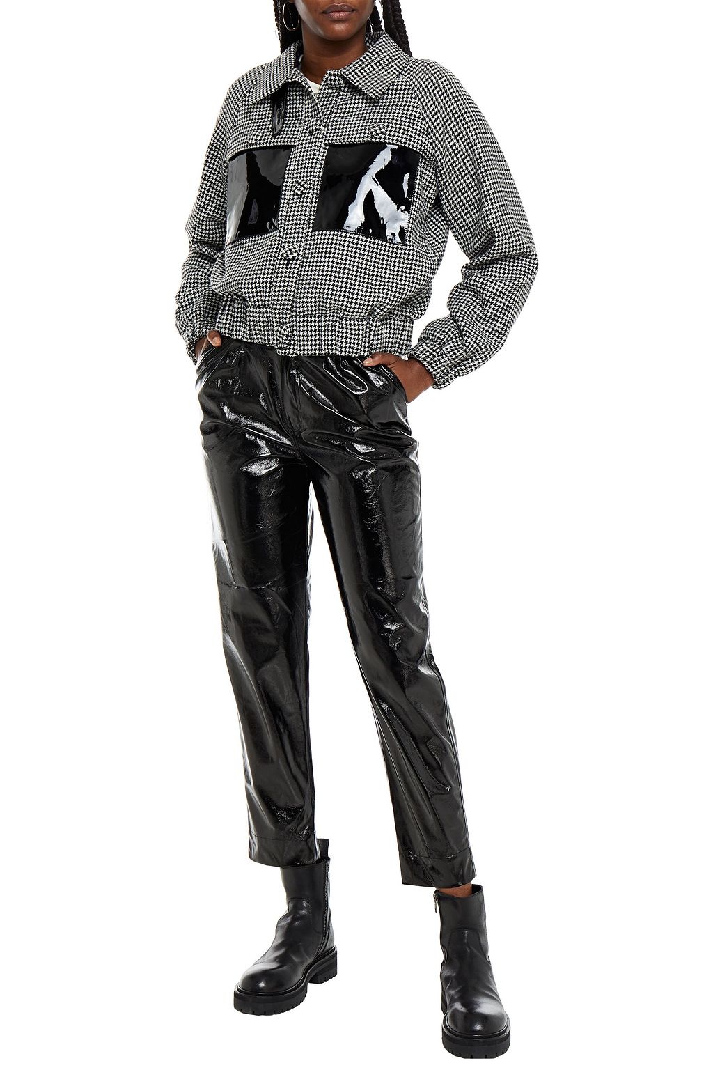 REMAIN BIRGER CHRISTENSEN Odette vinyl-paneled houndstooth wool-blend jacket
