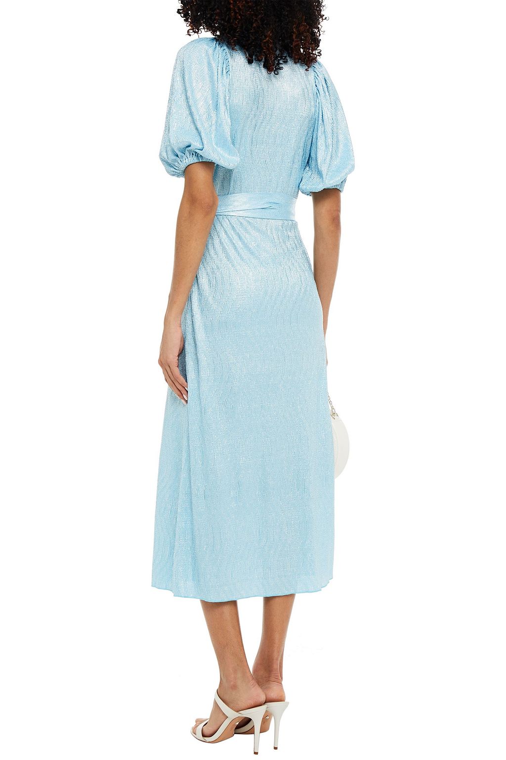 ROTATE BIRGER CHRISTENSEN Frida metallic textured-jersey midi wrap dress
