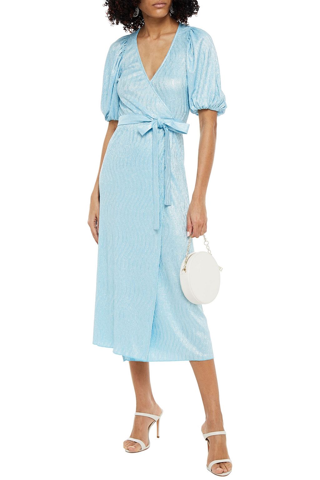 ROTATE BIRGER CHRISTENSEN Frida metallic textured-jersey midi wrap dress