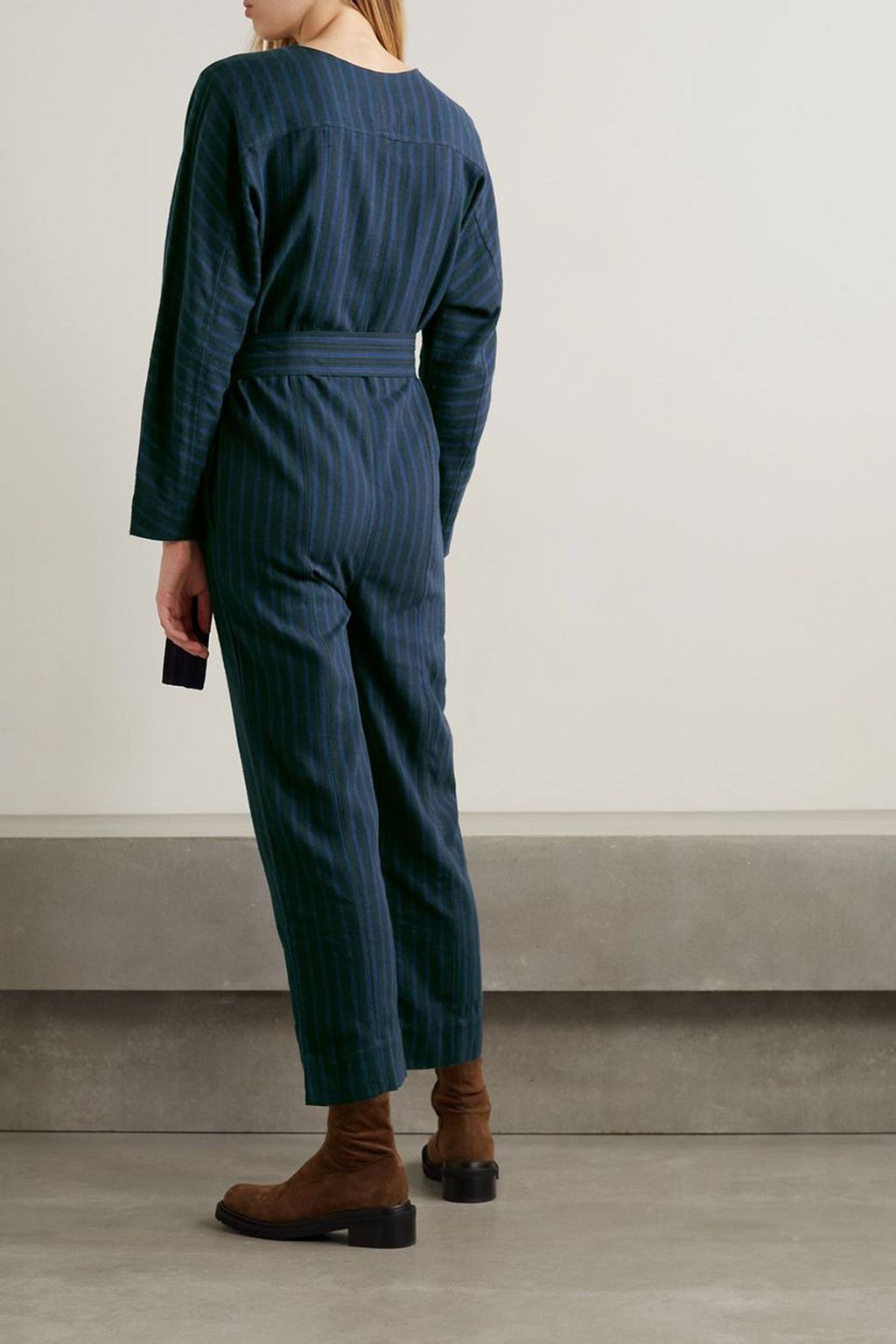 APIECE APART Mars belted striped herringbone cotton jumpsuit