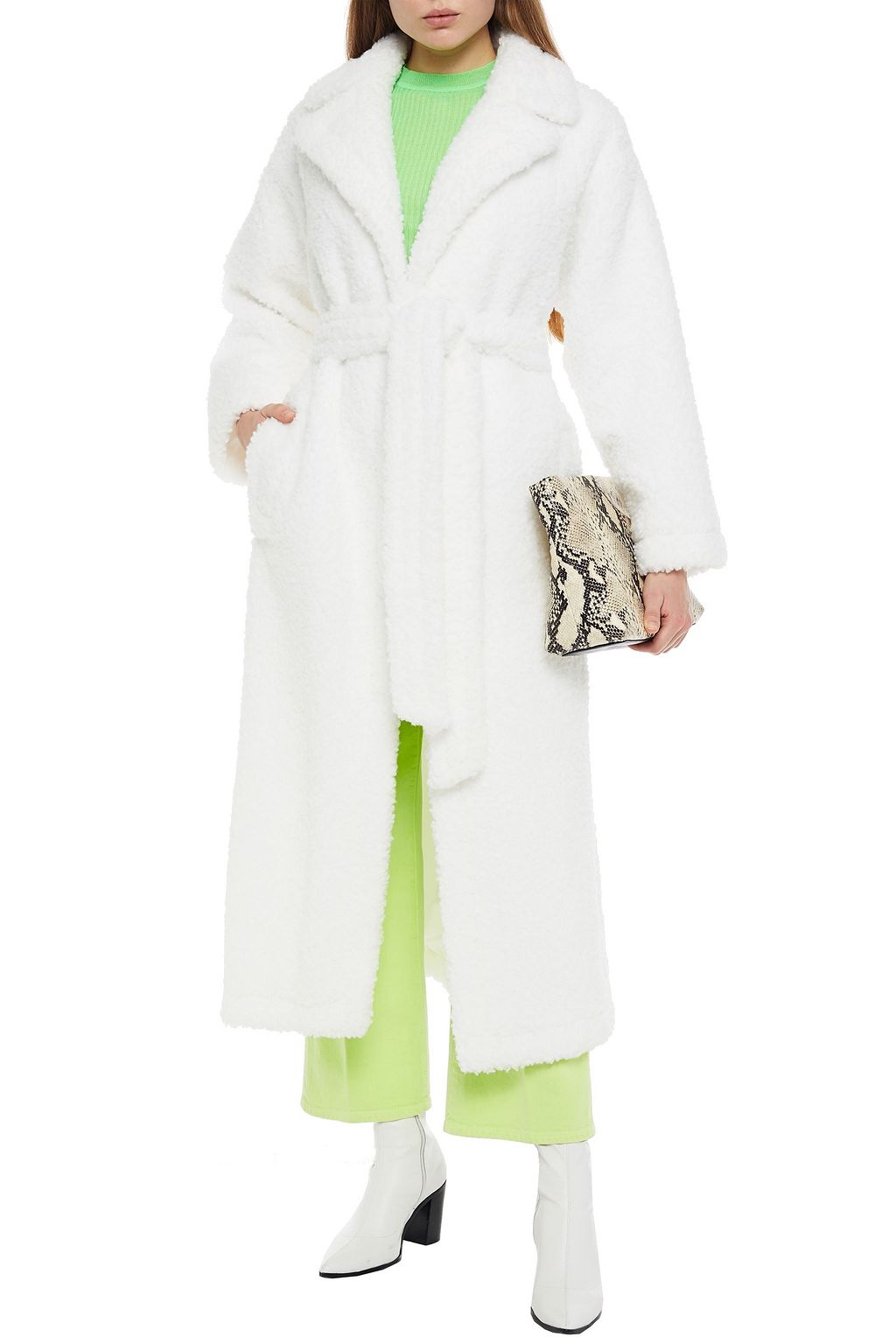 STAND STUDIO Belted faux shearling coat