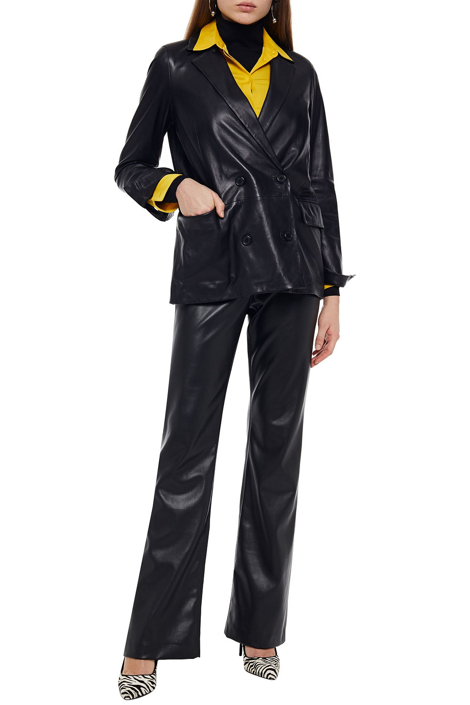 Stand Studio + Pernille Teisbaek Cassidy Double-breasted Leather Blazer In Black