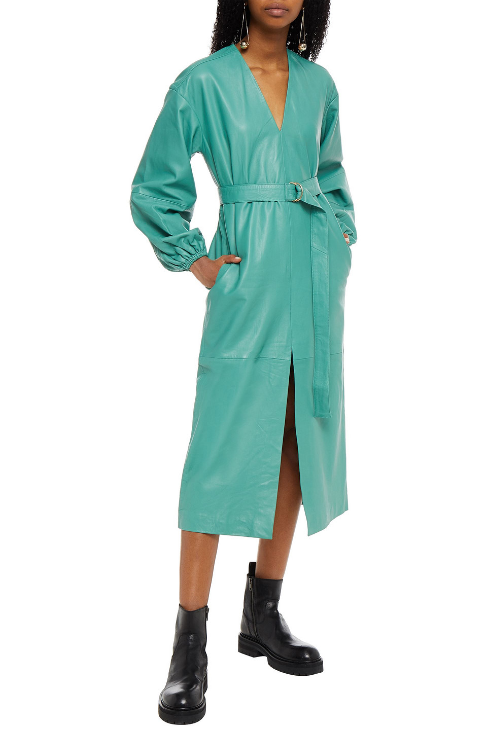 Remain Birger Christensen Vivian Belted Leather Midi Dress In Blue | ModeSens Remain Birger Christensen Vivian Belted Leather Midi Dress In Blue | ModeSens