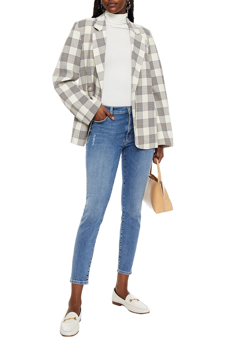 7 For All Mankind Cropped Distressed Mid-rise Skinny Jeans In Blue