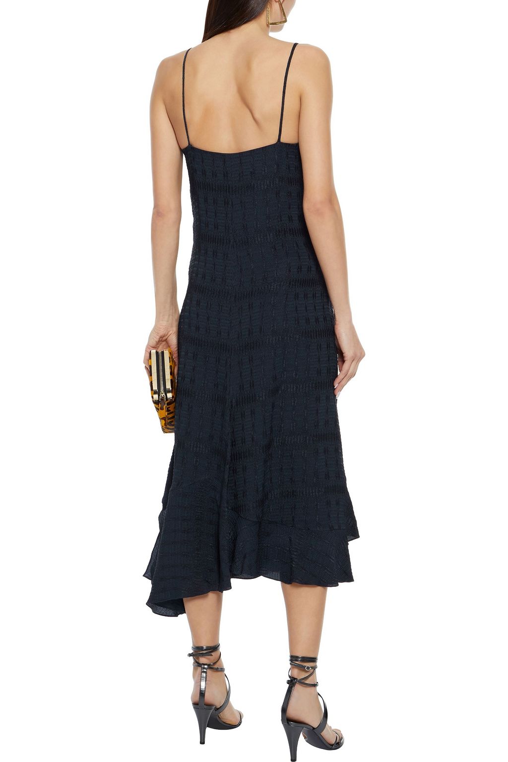 VICTORIA BECKHAM Asymmetric ruffled satin-cloqué midi dress