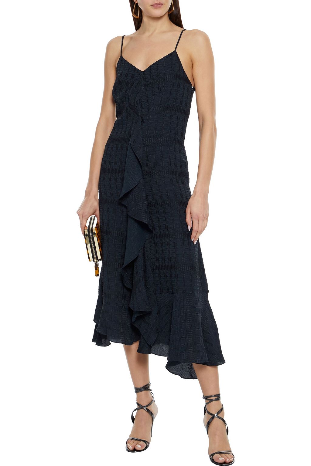 VICTORIA BECKHAM Asymmetric ruffled satin-cloqué midi dress