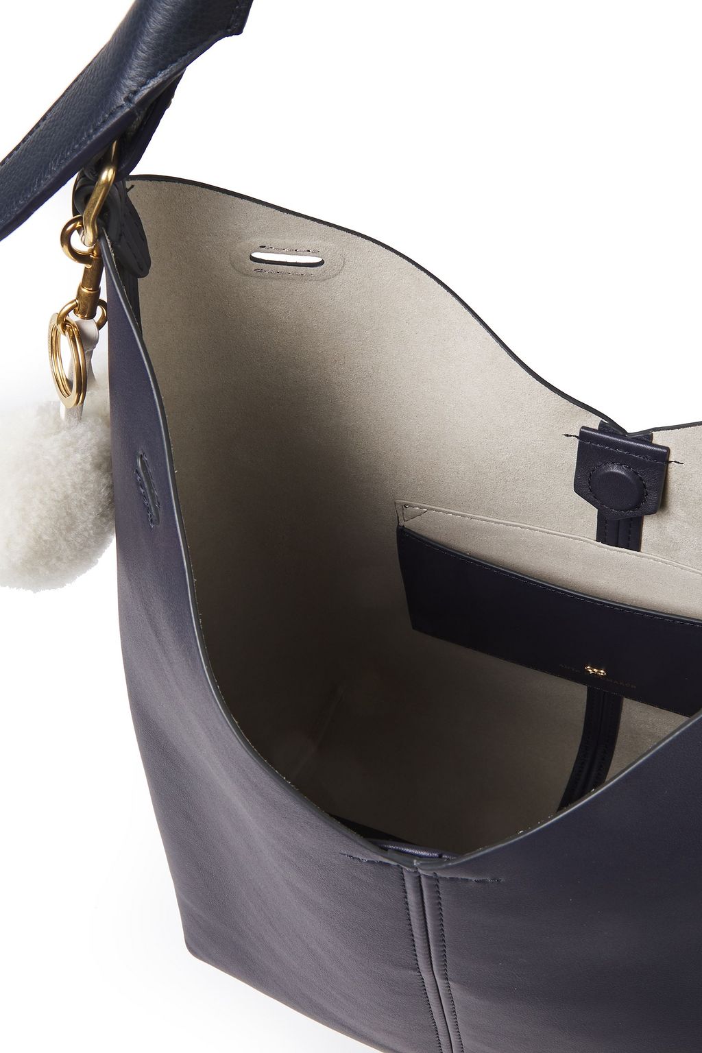 ANYA HINDMARCH Shearling-trimmed leather shoulder bag