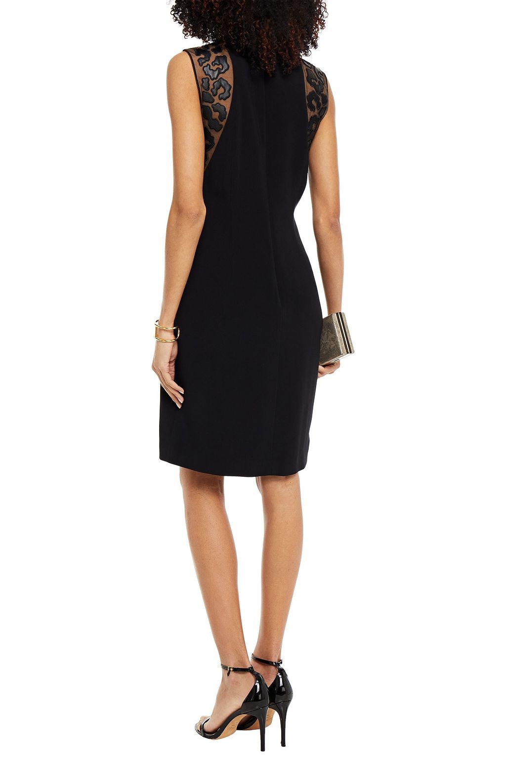STELLA MCCARTNEY Faux leather-trimmed tulle-paneled stretch-crepe dress