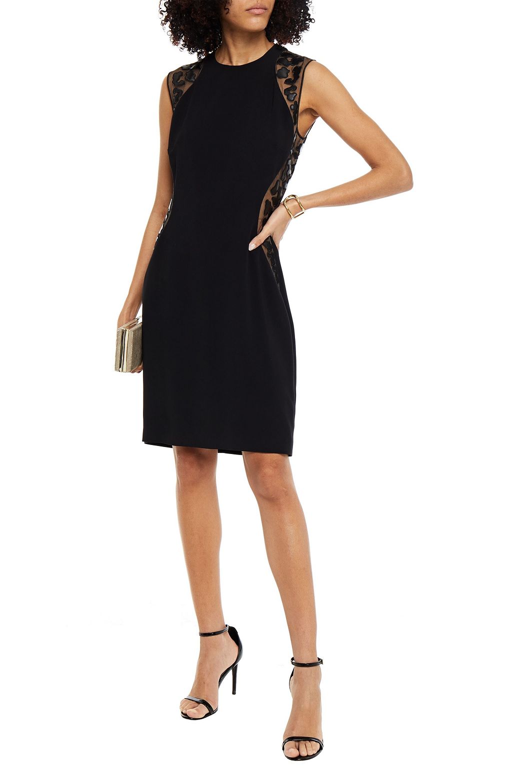 STELLA MCCARTNEY Faux leather-trimmed tulle-paneled stretch-crepe dress