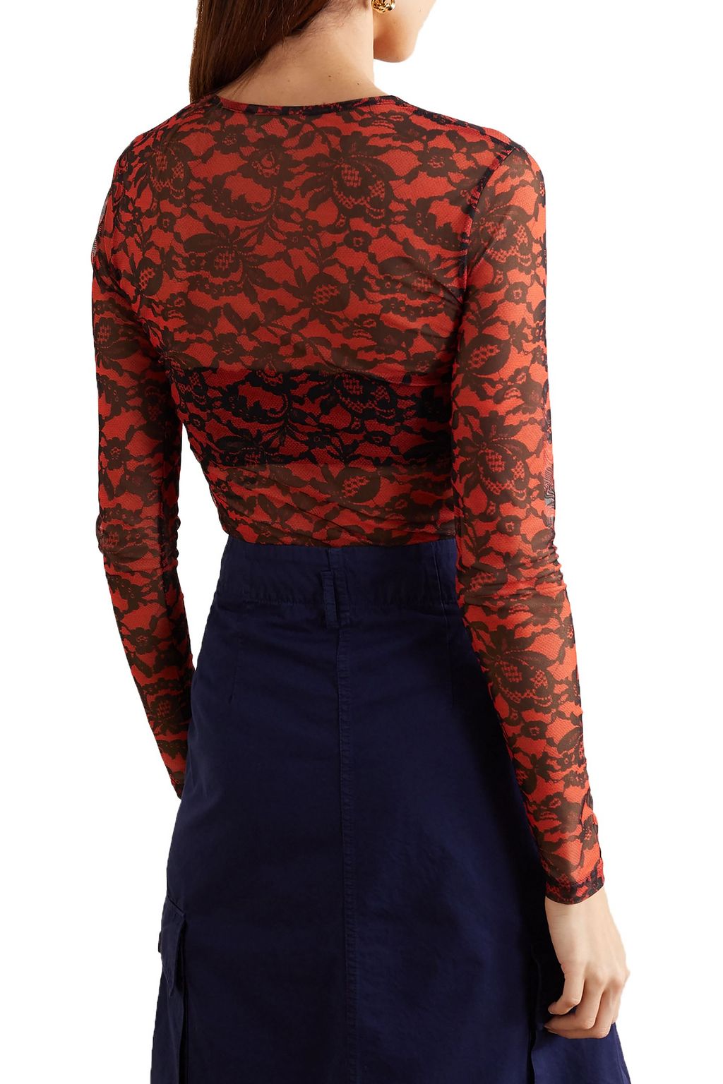DRIES VAN NOTEN Floral-print stretch-mesh top