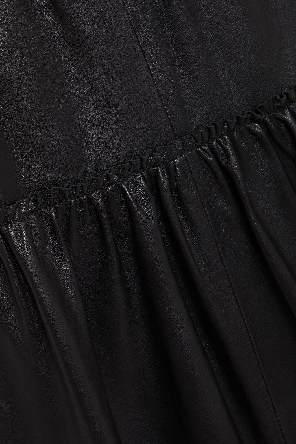 STAND STUDIO Tiered gathered leather midi skirt