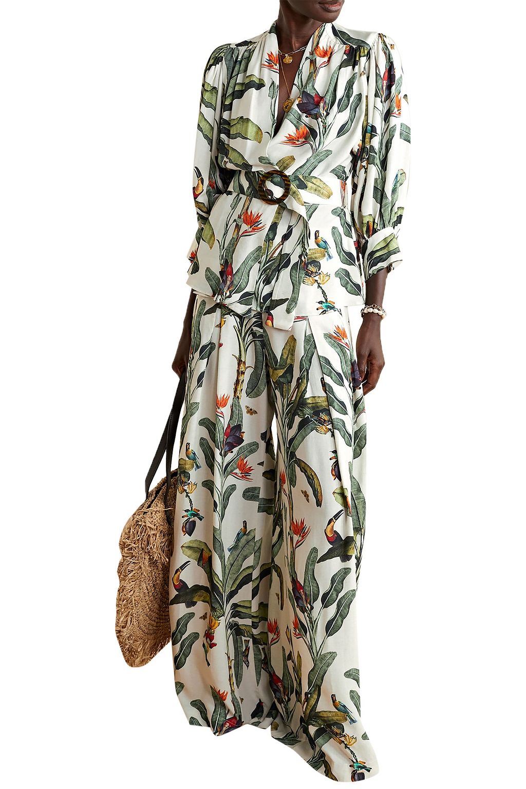 PATBO Belted printed voile blouse