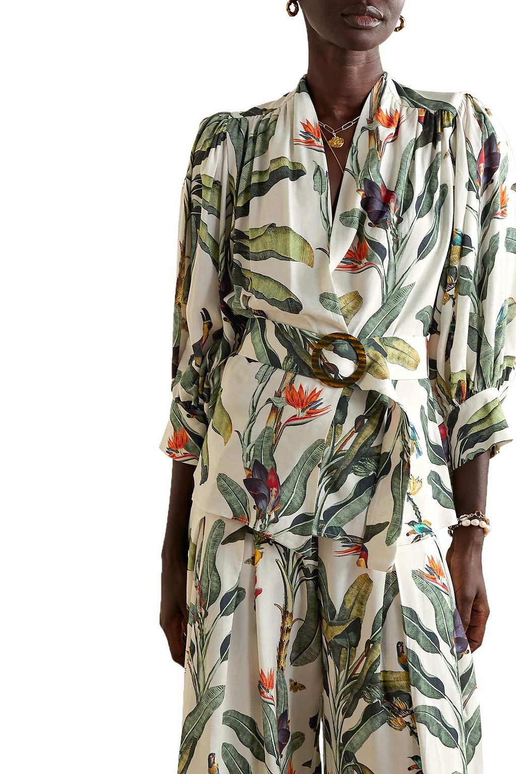 PATBO Belted printed voile blouse