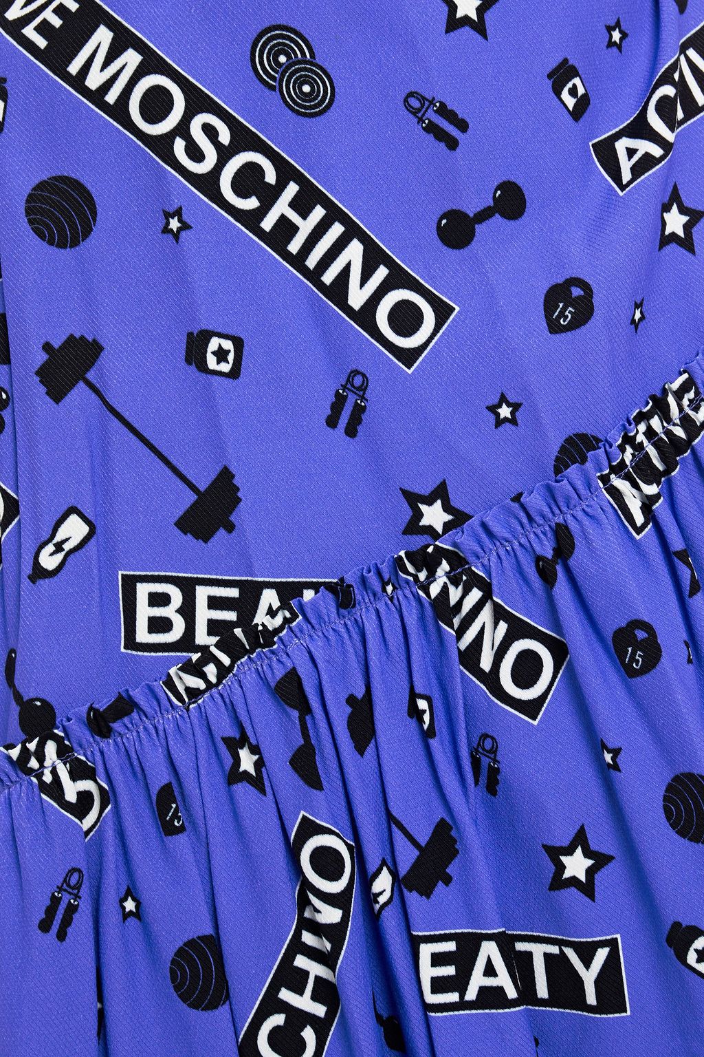LOVE MOSCHINO Gathered printed twill mini wrap dress
