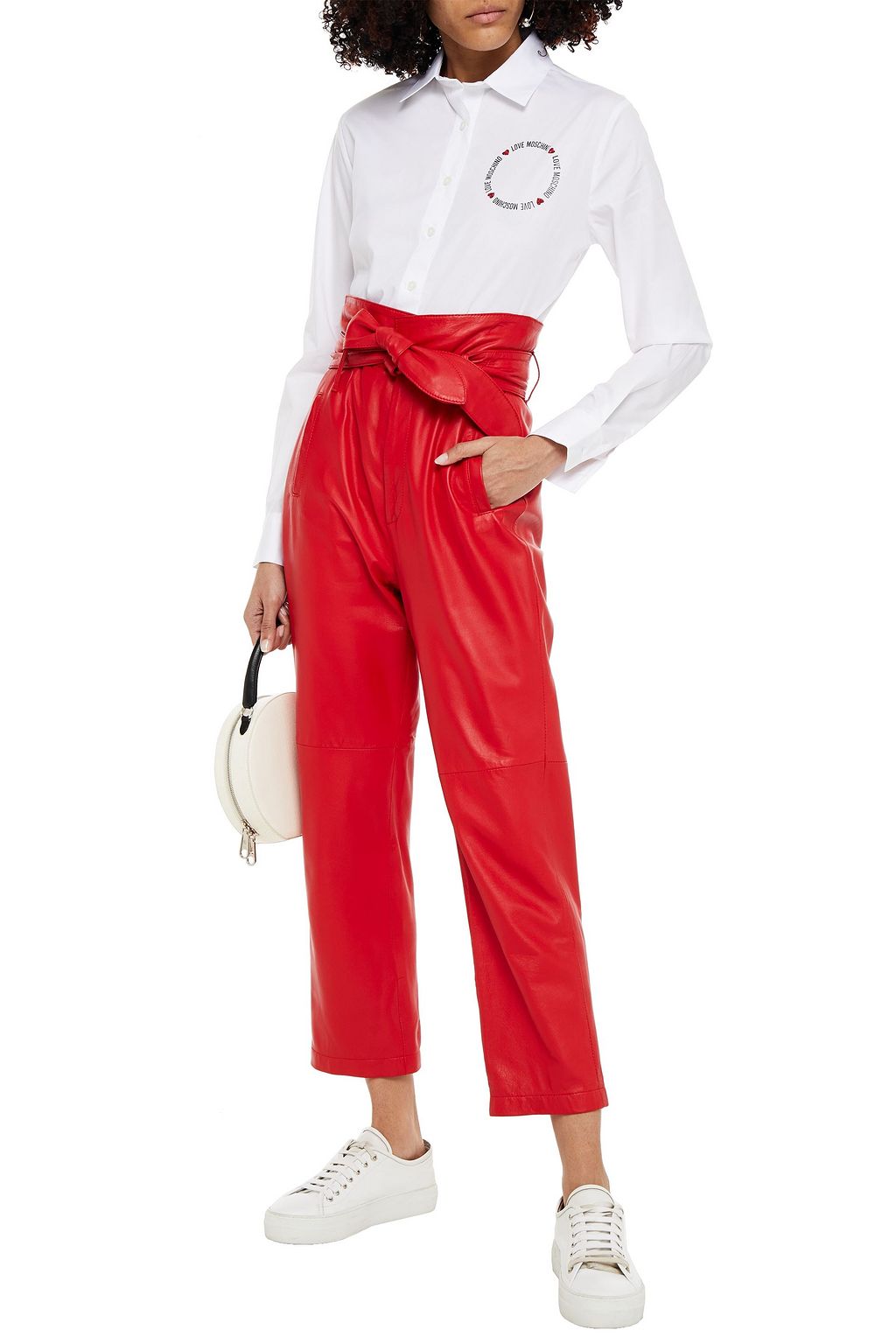 LOVE MOSCHINO Glittered printed stretch-cotton poplin shirt