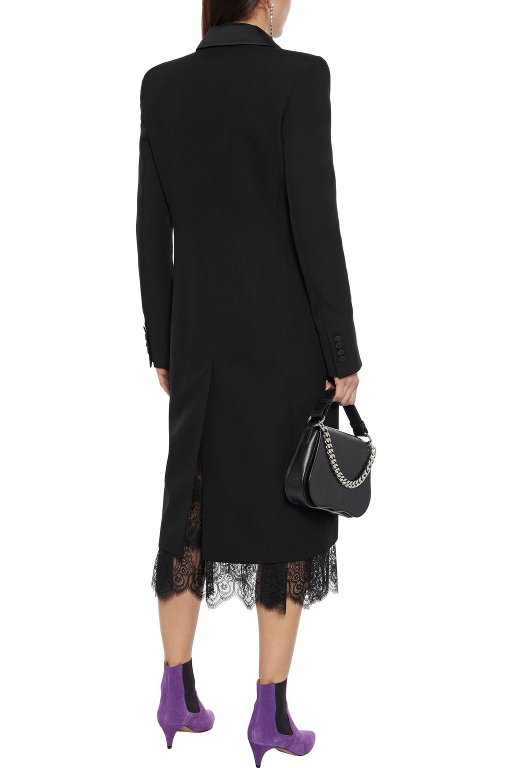 RABANNE Tasseled satin-trimmed wool-crepe coat