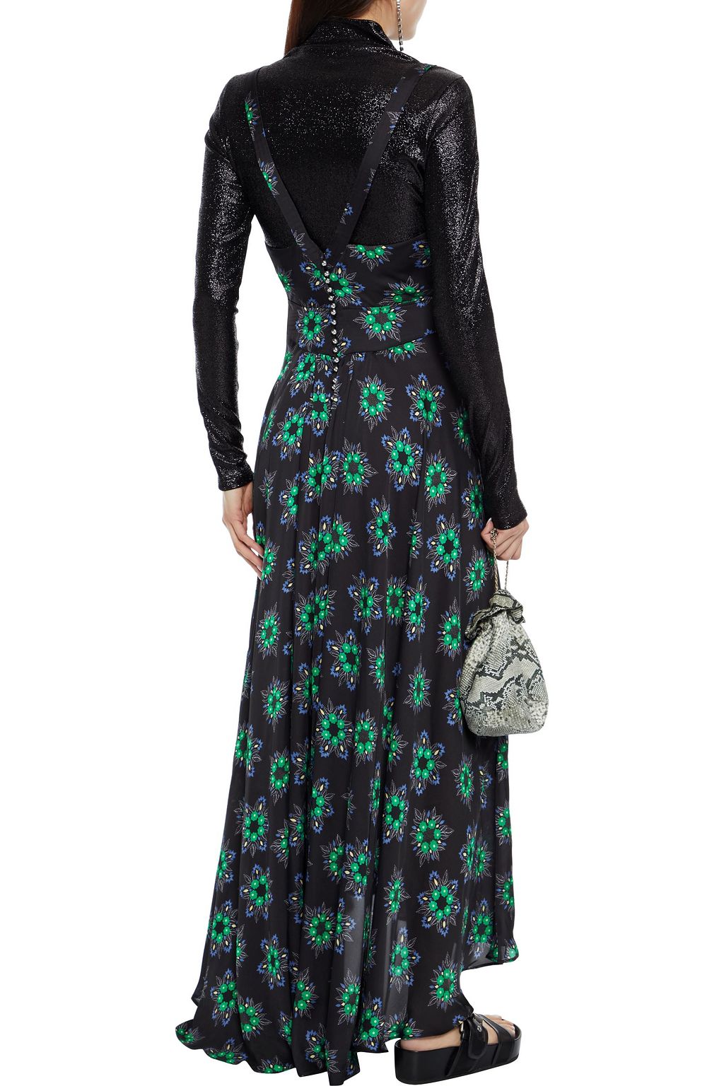 RABANNE Gathered floral-print crepe de chine maxi dress