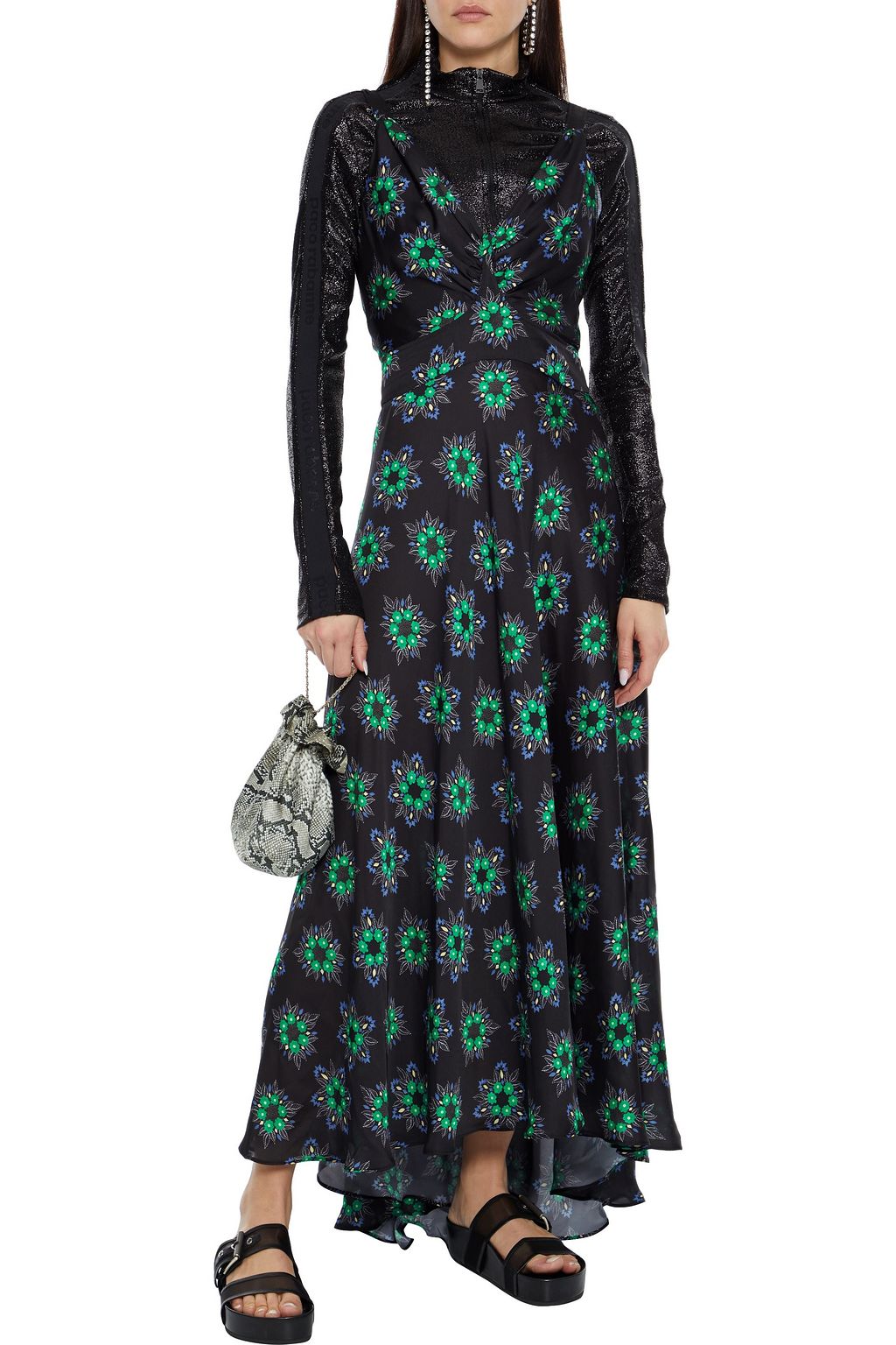 RABANNE Gathered floral-print crepe de chine maxi dress
