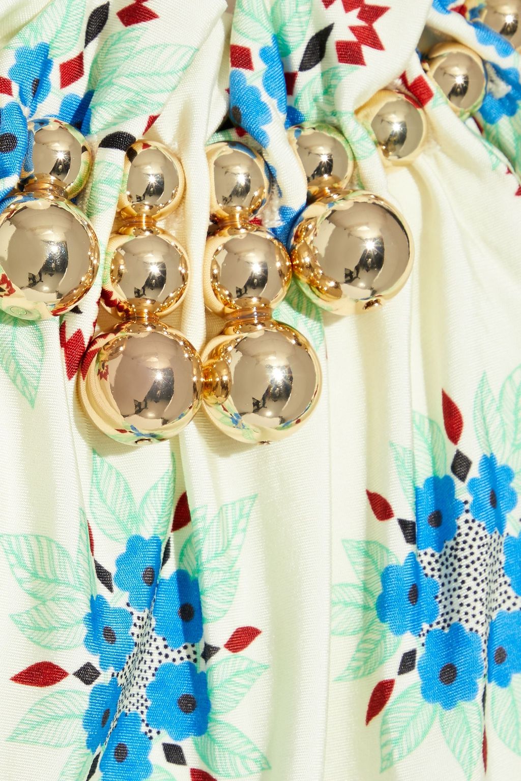 RABANNE Bead-embellished gathered floral-print stretch-jersey dress