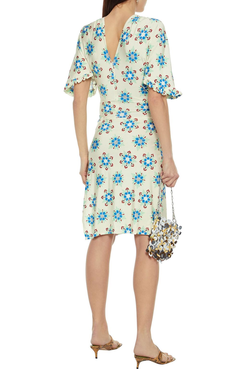 RABANNE Bead-embellished gathered floral-print stretch-jersey dress