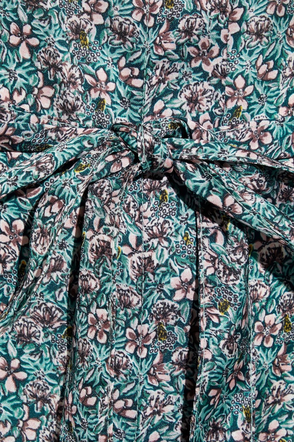 RABANNE Belted floral-print crepe de chine midi shirt dress