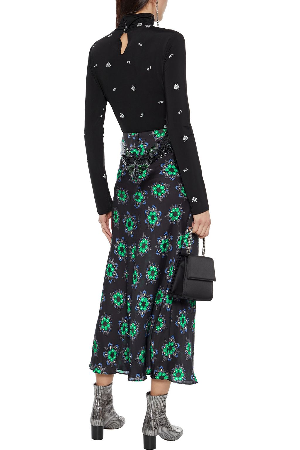 RABANNE Metallic embroidered stretch-knit turtleneck top